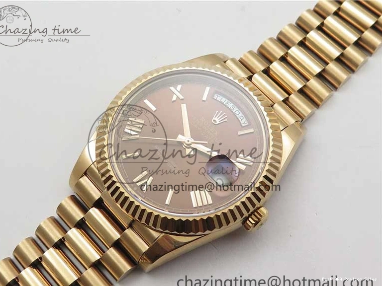 Best AAA Replica Sites A 228239 New 904 Dial on 40mm RG President QuickDry Dial BP Brown 2824 Bracelet Roman Day-Date RG Version 0110